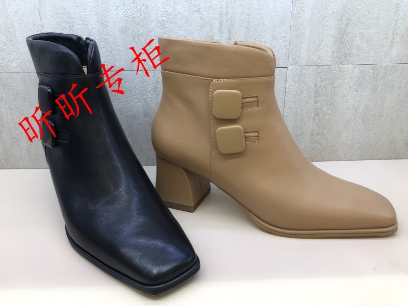 Dissona迪桑娜女鞋2023年冬季新款粗高跟方头短靴子593781 593760