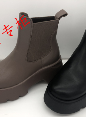 Le saunda莱尔斯丹女鞋2023年冬季厚底圆头粗跟套筒短靴子4T56704