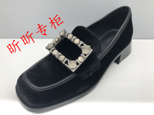 2023秋季 tigrisso蹀愫女鞋 女TA43518 粗跟水钻单鞋 天鹅绒乐福鞋