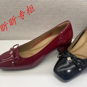 碟愫方头中粗跟蝴蝶结浅口单鞋女