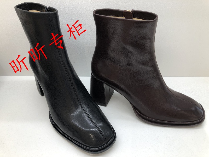 Dissona迪桑娜女鞋2022年冬季通勤粗高跟方头短靴子688160 688183