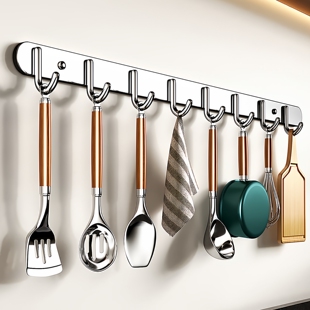 304不锈钢厨房挂钩置物架免打孔锅铲勺子挂架壁挂式厨具收纳架子