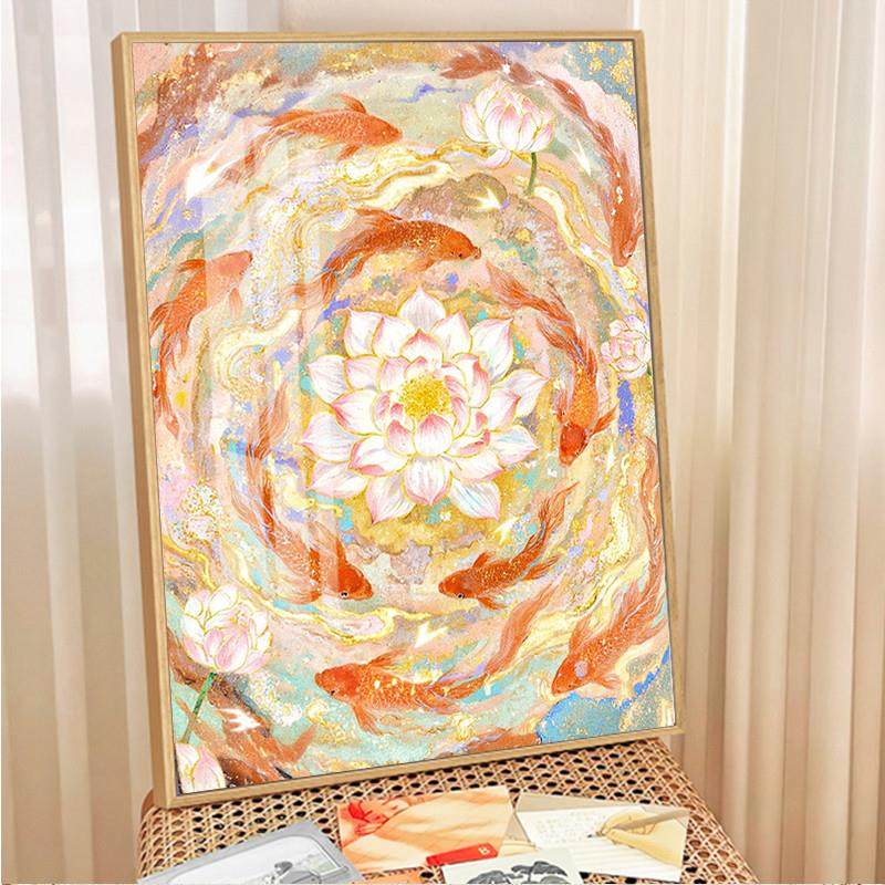 。九鱼呈祥十字绣5d钻石画满钻2025新款手工diy水钻客厅卧室装饰