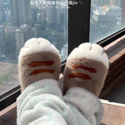 。可爱猫爪拖鞋棉拖2025新款秋冬季情侣外穿居家厚底女款棉拖鞋包