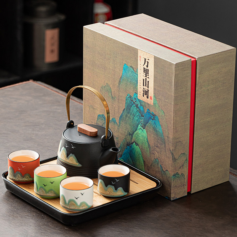 国潮风功夫茶具一壶四杯茶盘家用陶瓷泡茶壶茶杯礼盒套装礼品定制,节庆用品/礼品,创意礼盒/礼品套组,淘宝优惠券,粉丝福利购,淘宝优惠卷