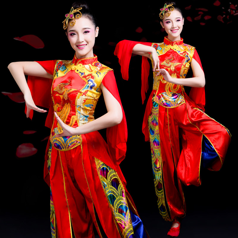 秧歌服演出服水鼓舞蹈锣鼓队服装中国风红色舞龙舞狮喜庆打鼓服女