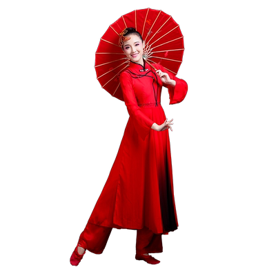 飘逸红色祖国颂古典舞演出服女