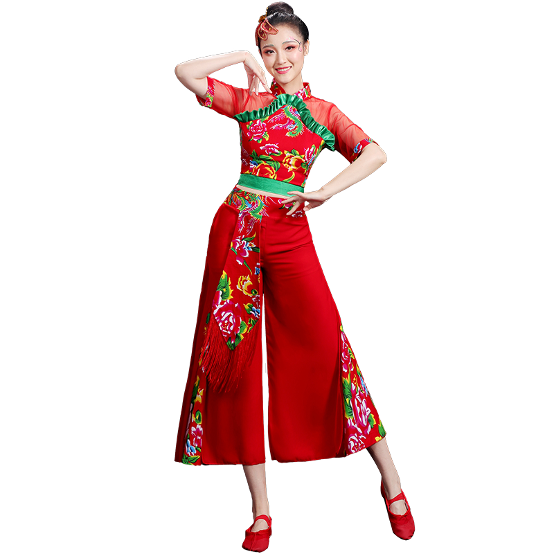 秧歌服演出服女2025新款手绢短袖胶州东北大花布衣服套装舞蹈服装