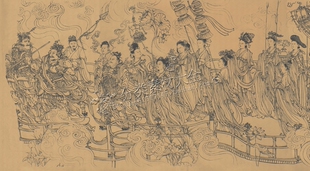GT18唐吴道子八十七神仙卷绢本TIF超高清国画电子版名画图片素材