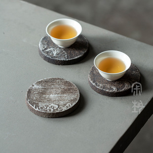 寂艺新款拂手粗陶杯垫创意轻奢家用陶瓷茶杯隔热垫方形圆形小茶垫