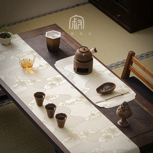禅意布艺茶桌垫布 绵缎刺绣防水茶席桌旗中国风家用桌布酒店新中式