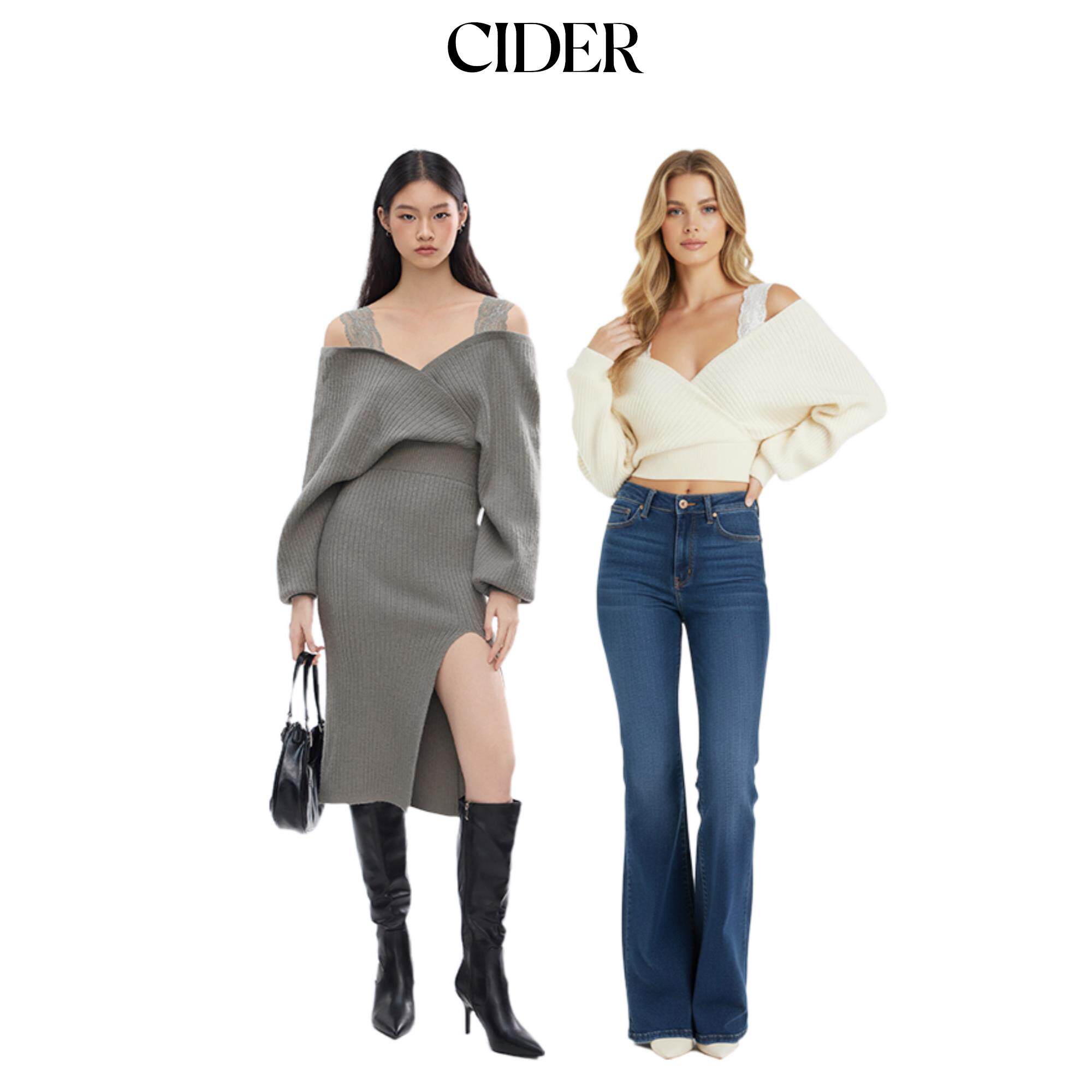 【所有姐姐的衣橱】CIDER蕾丝镂空针织连衣裙/V领蕾丝针织长袖