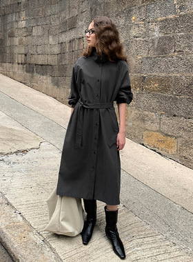 【清仓不退不换】MOXI 十三行女装韩系连衣裙立领长款衬衫裙子