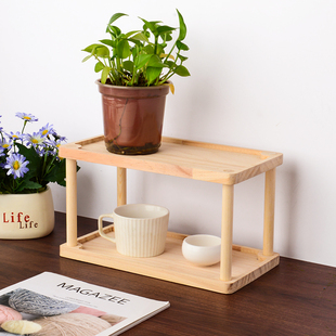 松木置物架桌面多层办公室宿舍简易书桌多层盆栽茶杯整理多功能