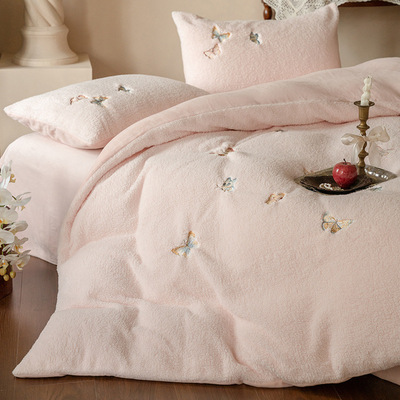 a类230克南通冬季绵羊绒四件套感加绒法兰绒加绒被套毛绒床单