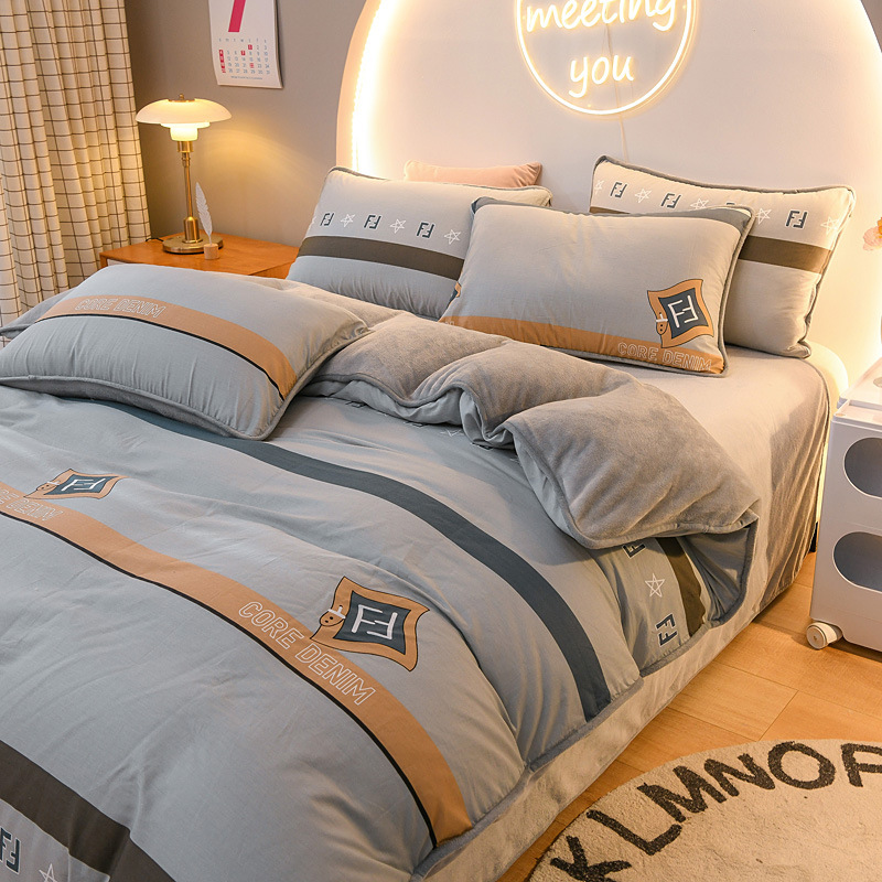 全棉加绒四件套A面纯棉B面加厚牛奶绒冬季单双人法兰绒保暖珊瑚