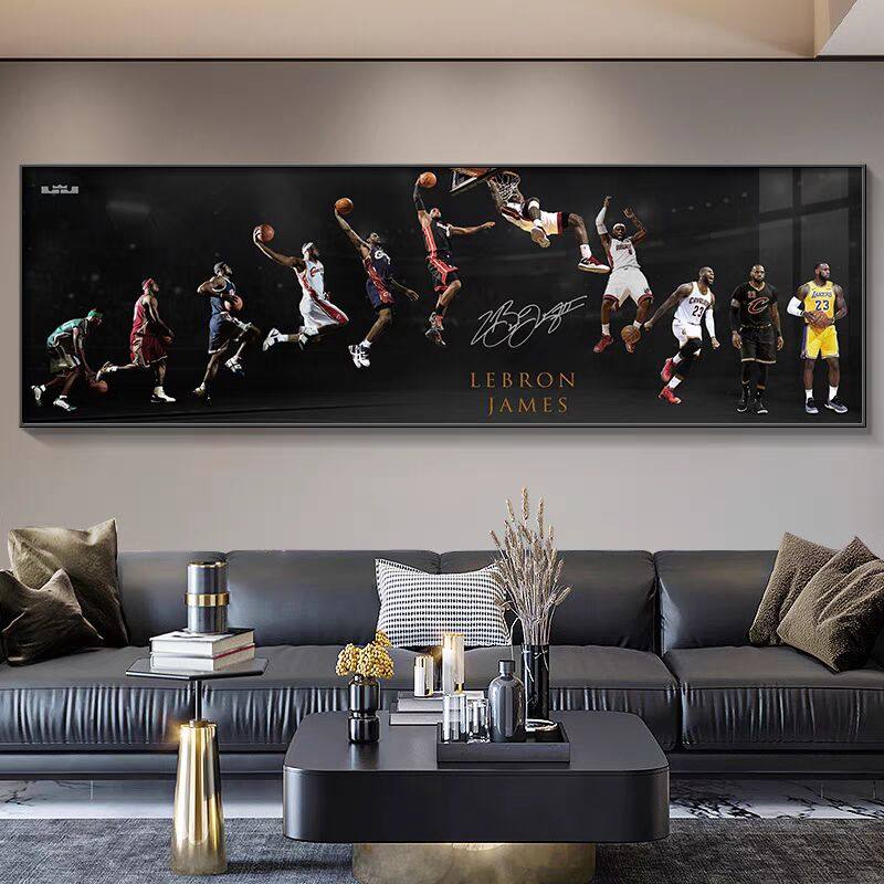 NBA詹姆斯挂画体育篮球明星乔丹库里客厅装饰画男孩卧室床头壁画