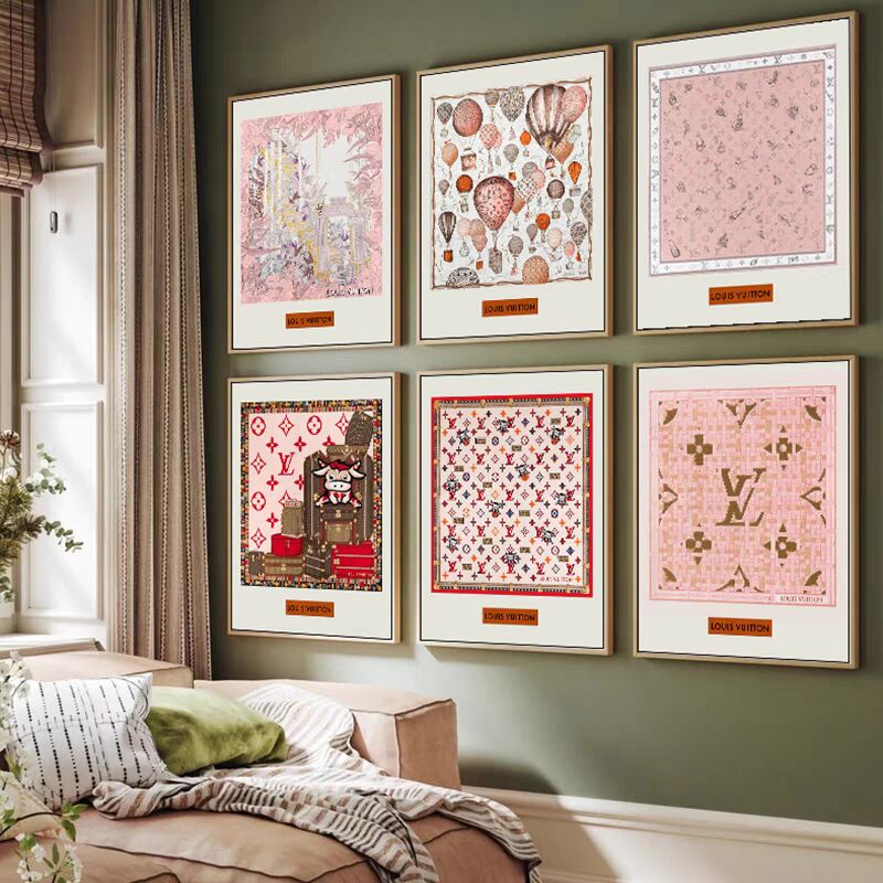 丝巾装裱挂画客厅玄关沙发背景墙装饰画大牌奢侈品餐厅高级感壁画
