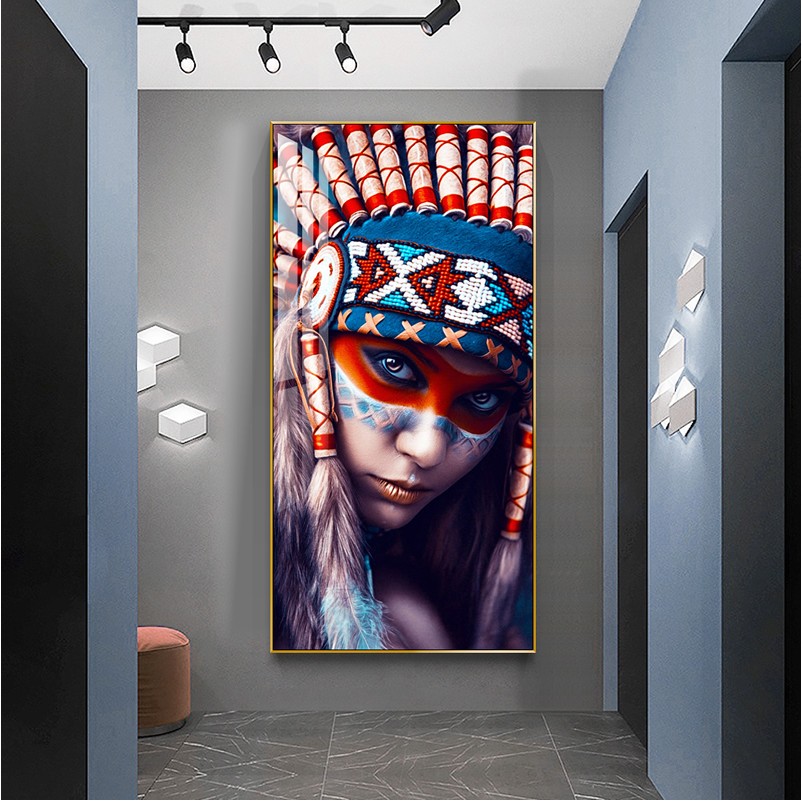 印第安人装饰画后现代个性人物画玄关走廊壁画美式风格楼梯间挂画图片