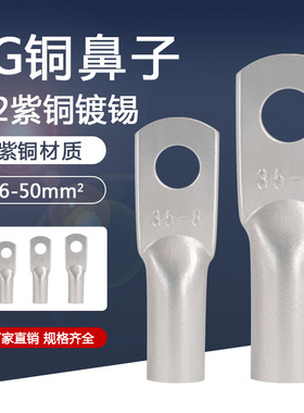 JG铜鼻子接线端子6/25/35/50平方铜线鼻子镀锡铜线耳电缆铜接头