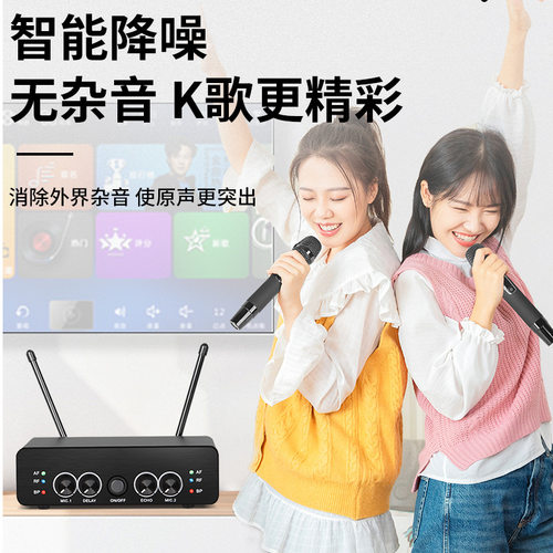 跨境热卖 UHF一拖二话筒可调频 手咪可调节音量带混响麦克风