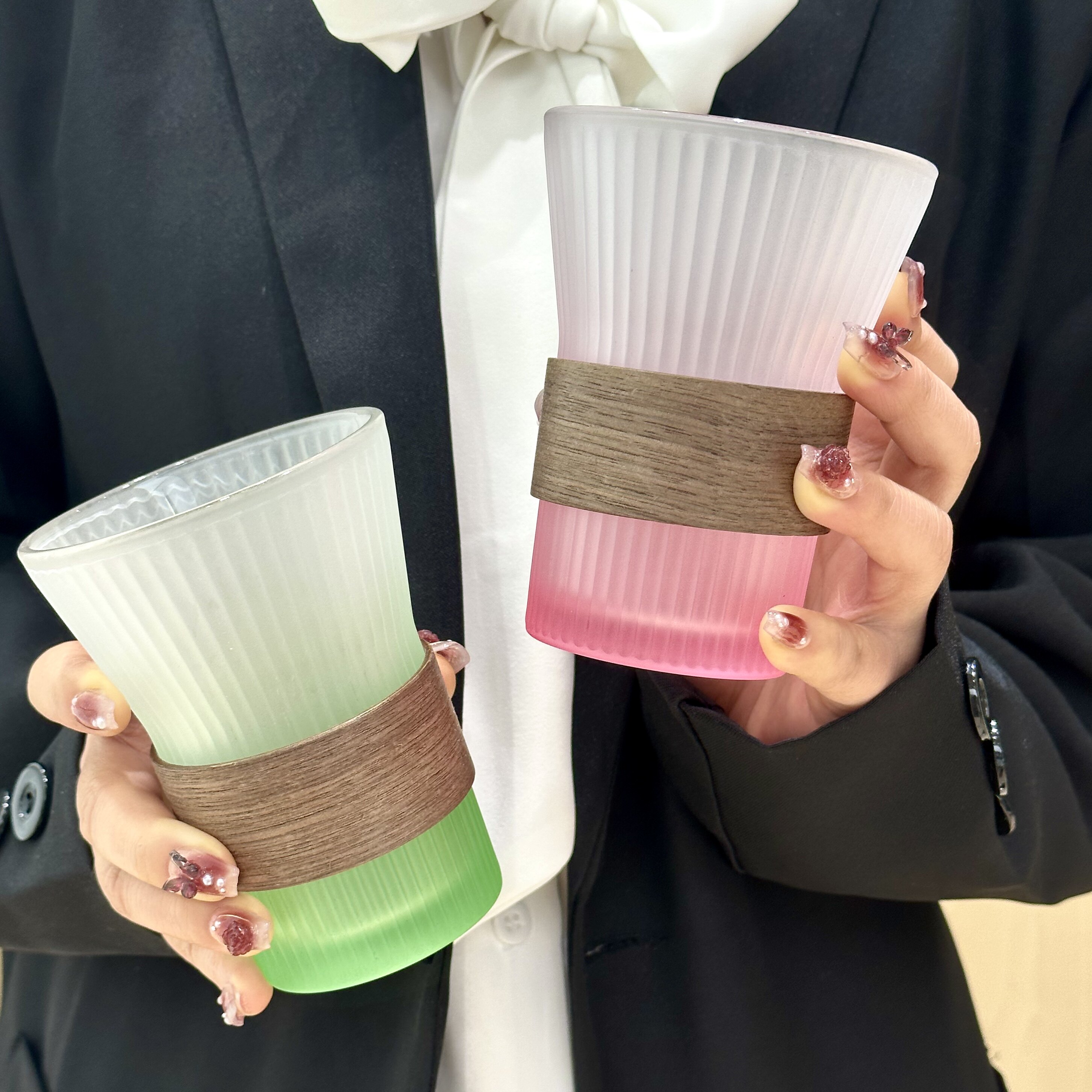 玻璃杯家用渐变绿色挂耳咖啡杯
