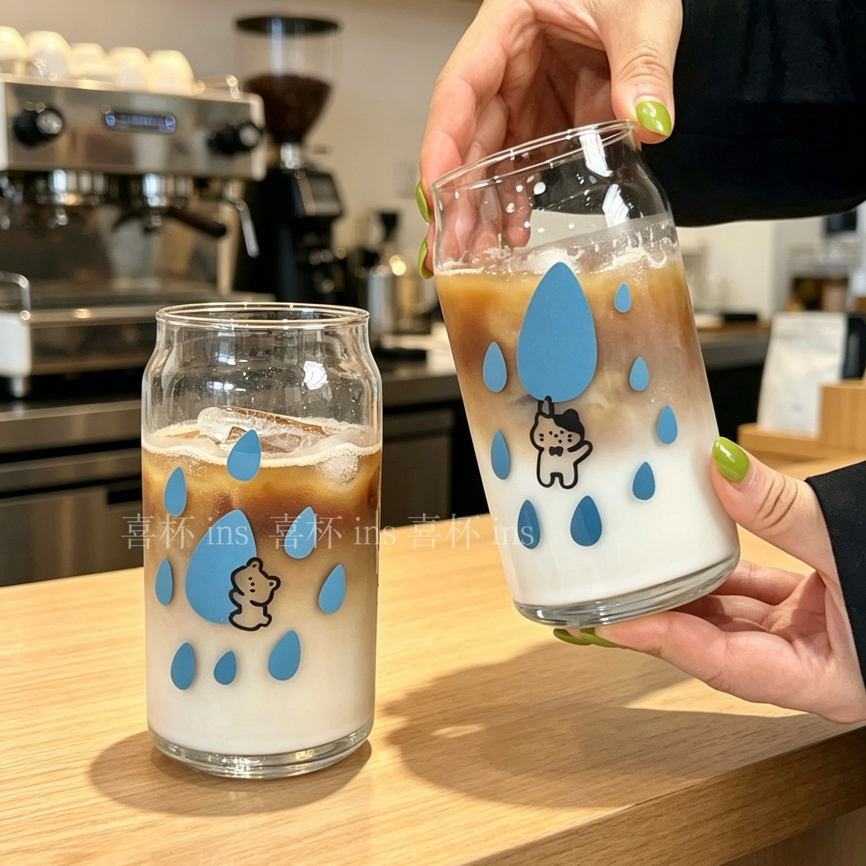 原创ins可爱小猫雨滴玻璃杯