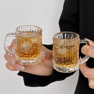 迷你ins创意家用带把手玻璃树纹一两杯白酒杯小酒杯一口杯茶杯