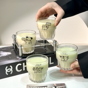 4只装原创可爱小狗玻璃杯可叠杯喝水杯牛奶咖啡杯果汁啤酒饮料杯