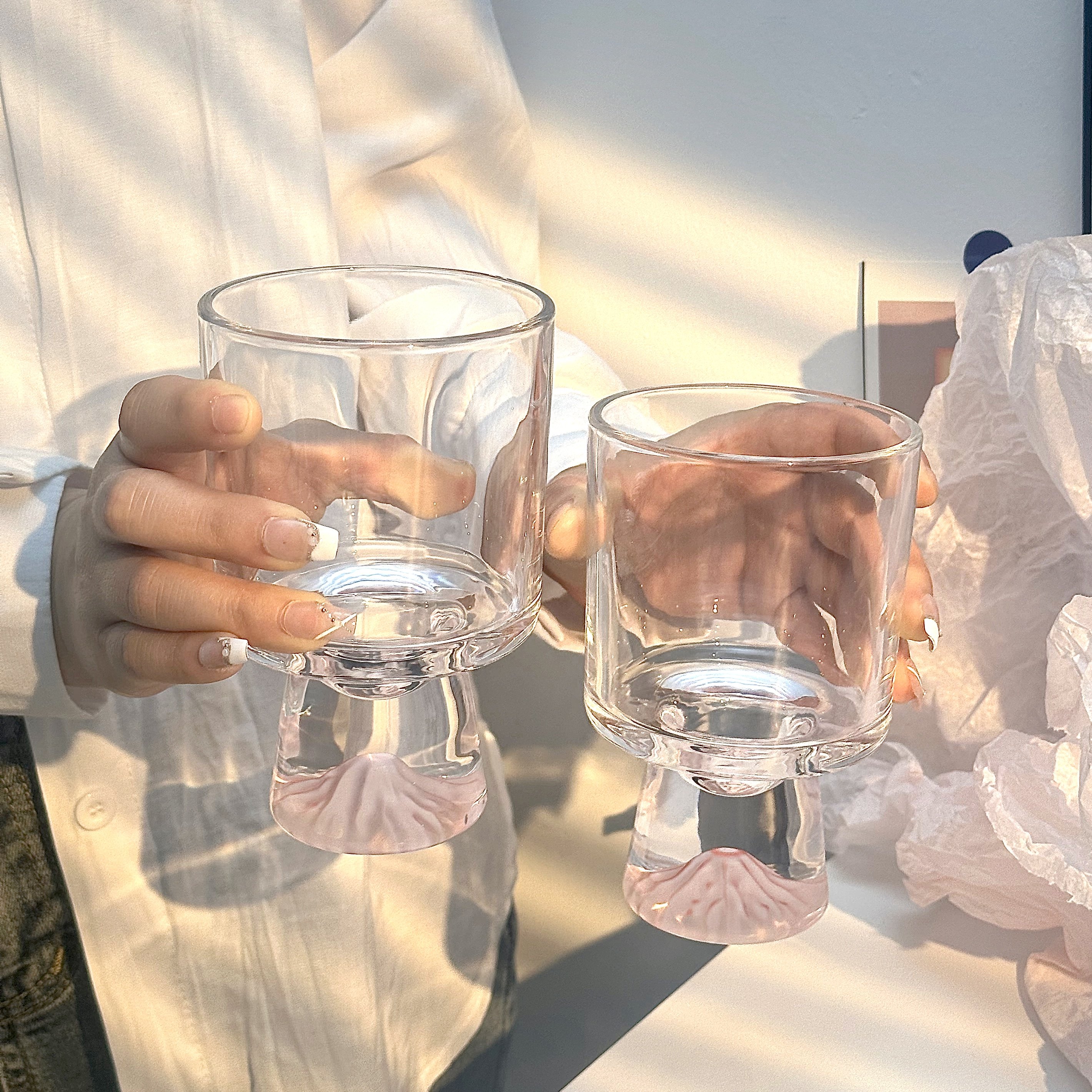 粉色山脉玻璃杯高级感小众创意高脚杯甜筒杯饮品杯咖啡杯喝水杯子,餐饮具,玻璃杯,淘宝优惠券,粉丝福利购,淘宝优惠卷