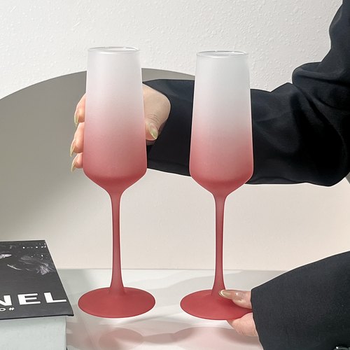 法式渐变磨砂粉高颜值酒杯