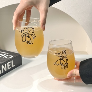 原创蛋形杯可爱小猫玻璃杯莫吉托杯果酒果汁杯气泡水杯调酒饮料杯