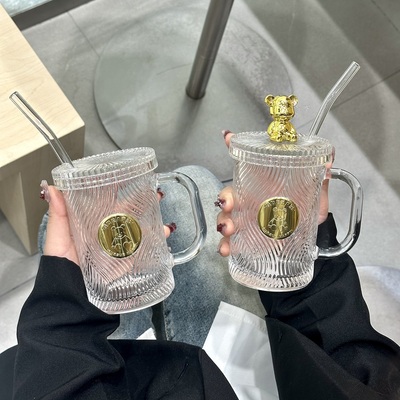 耐热玻璃杯2024新款女生吸管杯