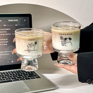 小众原创可爱小狗玻璃杯喝水杯子牛奶浓缩咖啡杯饮料果汁杯甜筒杯