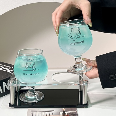 原创可爱小猫玻璃杯高脚杯