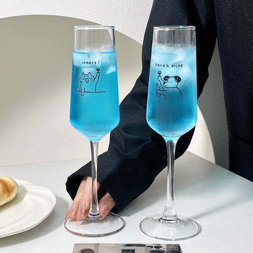 可爱小猫ins风玻璃杯高脚香槟杯