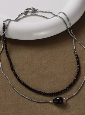 豆豆推荐长链条毛衣链拼接黑玛瑙项链女小众设计感双层叠戴锁骨