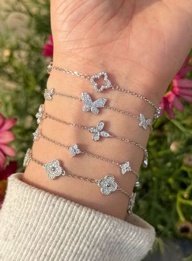 通体925纯银手链女轻奢感镂空四叶草蝴蝶跨境热网红同款手饰