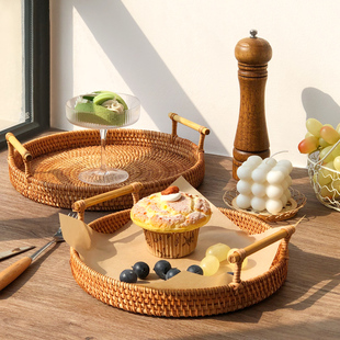 越南藤编托盘面包篮子日式水果盘编织馒头筐竹编早餐零食点心盘子