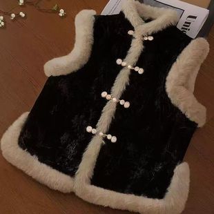 外套马夹秋冬款 新中式 中式 复古黑色薄绒加厚无袖 国风马甲国风唐装