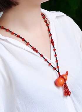 玛瑙毛衣链民族风百搭玉石吊坠