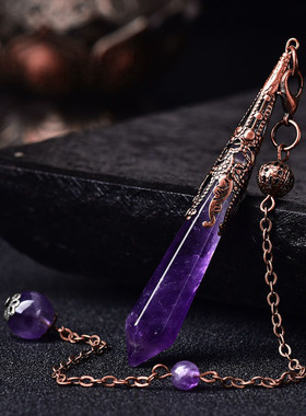 灵摆srt调频水晶项链灰月光紫茶粉黑耀蓝砂石灵摆吊坠天然水晶