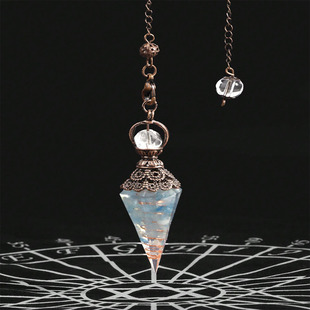 灵摆srt 水晶碎石树脂六边菱形圆锥灵摆吊坠 调频灵摆 镀红铜色