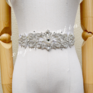 婚纱晚装配饰闪亮水钻腰带新娘礼服缎带珍珠点缀蝴蝶结绑带黑白灰