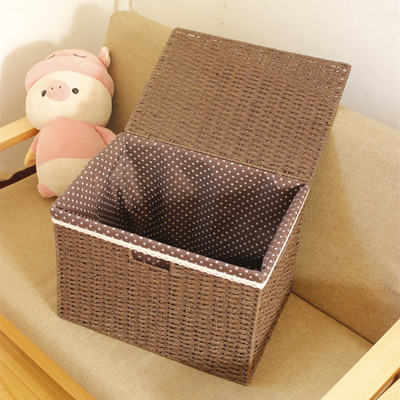 家用带盖收纳筐藤编衣服篮子