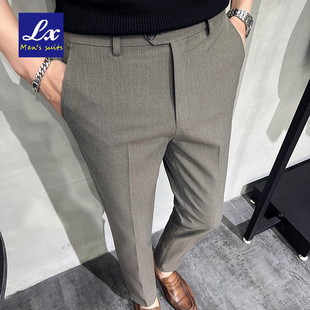 高级感条纹西裤男商务子英伦大码子职业正装