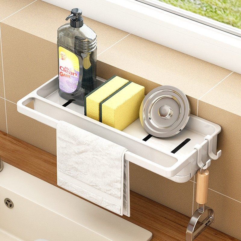 白色抹布架厨房收纳架免打孔置物架壁挂式调料家用沥水篮水槽神器
