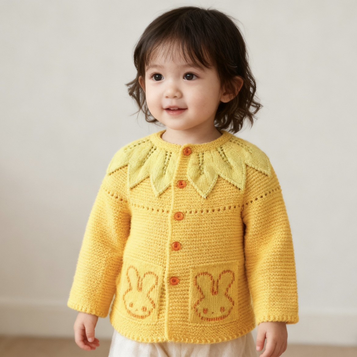 宝宝毛线编织开衫毛衣树叶花型婴儿开襟单排扣套装材料包成品定制