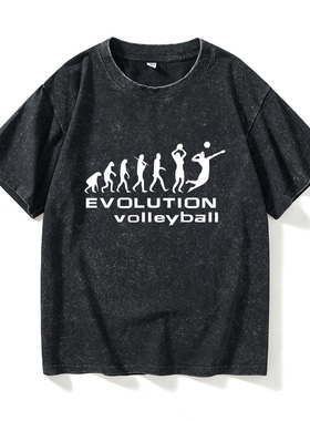 排球爱好者 进化论排球evolution volleyballT恤短袖黑色衣服女男