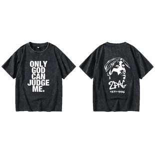 嘻哈饶舌说唱tupac潮品欧美风T恤短袖学生衣服女男圆领大码宽松夏